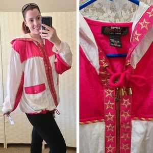 Womens Vintage Lady Lavon Sport Windbreaker Weather Jacket 80s New Pink Stars